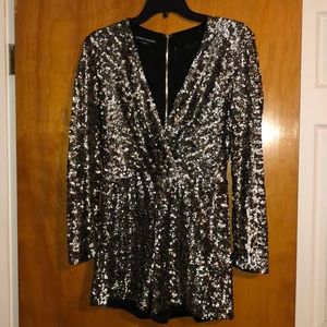 Bebe sequin long sleeve romper
